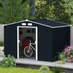 EverBase 9 x 6ft Metal Garden Shed with Double Sliding Doors & Shutter Vents, Dark Grey - Image 4