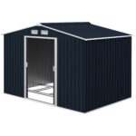EverBase 9 x 6ft Metal Garden Shed with Double Sliding Doors & Shutter Vents, Dark Grey - Image 2