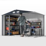EverBase 9 x 6ft Metal Garden Shed with Double Sliding Doors & Shutter Vents, Dark Grey - Image 10