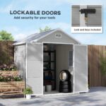 6 x 5ft Garden Shed, Plastic Shed with Floor, Window, Lockable Doors and Vents, Wood Effect Resin Tool Shed for Outdoor Patio, Dark Grey - Image 9