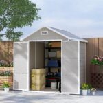 6 x 5ft Garden Shed, Plastic Shed with Floor, Window, Lockable Doors and Vents, Wood Effect Resin Tool Shed for Outdoor Patio, Dark Grey - Image 3