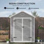 6 x 5ft Garden Shed, Plastic Shed with Floor, Window, Lockable Doors and Vents, Wood Effect Resin Tool Shed for Outdoor Patio, Dark Grey - Image 6