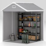 6 x 5ft Garden Shed, Plastic Shed with Floor, Window, Lockable Doors and Vents, Wood Effect Resin Tool Shed for Outdoor Patio, Dark Grey - Image 11