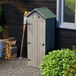 Wooden Storage Cabinet, Outdoor Small Shed w/ Shelves, Tilt Roof & Lockable Double Doors, Grey - Image 3