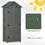 Wooden Storage Cabinet, Outdoor Small Shed w/ Shelves, Tilt Roof & Lockable Double Doors, Grey - Image 7