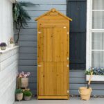 Wooden Garden Storage Cabinet w/ 3 Shelves, Tilted-felt Roof & 2 Lockable Doors, Natural Wood Effect - Image 4