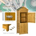 Wooden Garden Storage Cabinet w/ 3 Shelves, Tilted-felt Roof & 2 Lockable Doors, Natural Wood Effect - Image 9