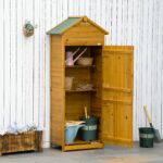 Wooden Garden Storage Cabinet w/ 3 Shelves, Tilted-felt Roof & 2 Lockable Doors, Natural Wood Effect - Image 3