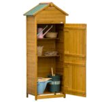 Wooden Garden Storage Cabinet w/ 3 Shelves, Tilted-felt Roof & 2 Lockable Doors, Natural Wood Effect