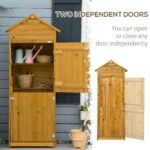 Wooden Garden Storage Cabinet w/ 3 Shelves, Tilted-felt Roof & 2 Lockable Doors, Natural Wood Effect - Image 8
