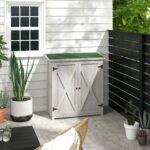 Wooden Garden Storage Cabinet with Shelves and Double Door, 110x 55 x117cm, Light Grey - Image 3