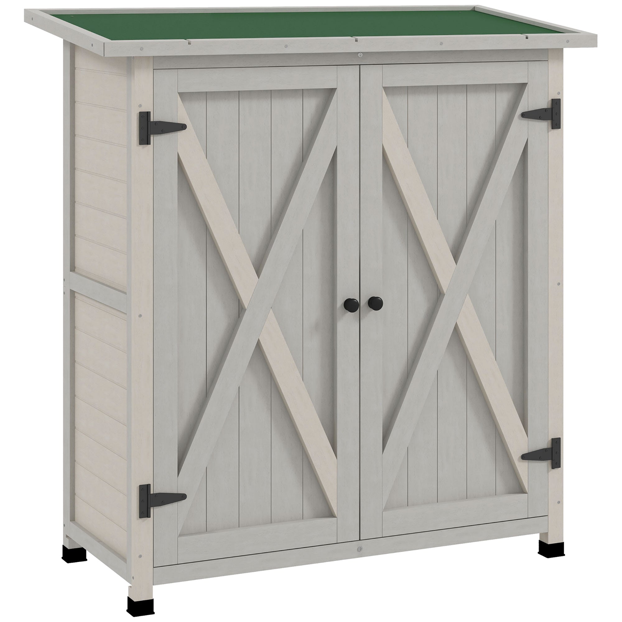 WPxwtfXZxzITvy3MT5C1xQaosomcpC4oUpUN1SaweN_GWoBhuwTw4aJml93O9CiWfnAf7E Wooden Garden Storage Cabinet with Shelves and Double Door, 110x 55 x117cm, Light Grey - Image 1