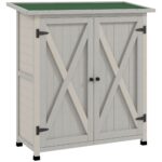 Wooden Garden Storage Cabinet with Shelves and Double Door, 110x 55 x117cm, Light Grey - Image 12