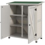 Wooden Garden Storage Cabinet with Shelves and Double Door, 110x 55 x117cm, Light Grey - Image 2