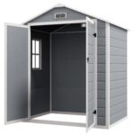 6 x 4.5FT Plastic Garden Shed, Lockable Tool Storage Shed w/ Floor, Window & Plastic Roof, Grey - Image 2