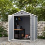 6 x 4.5FT Plastic Garden Shed, Lockable Tool Storage Shed w/ Floor, Window & Plastic Roof, Grey - Image 4