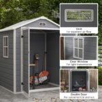 6 x 4.5FT Plastic Garden Shed, Lockable Tool Storage Shed w/ Floor, Window & Plastic Roof, Grey - Image 7