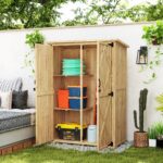 Wooden Garden Storage Shed, Tool Storage Cabinet with Asphalt Roof and 2 Shelves, Natural - Image 4