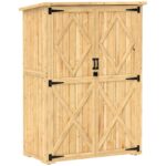 Wooden Garden Storage Shed, Tool Storage Cabinet with Asphalt Roof and 2 Shelves, Natural - Image 12