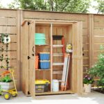 Wooden Garden Storage Shed, Tool Storage Cabinet with Asphalt Roof and 2 Shelves, Natural - Image 10