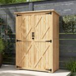Wooden Garden Storage Shed, Tool Storage Cabinet with Asphalt Roof and 2 Shelves, Natural - Image 11