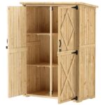 Wooden Garden Storage Shed, Tool Storage Cabinet with Asphalt Roof and 2 Shelves, Natural - Image 2