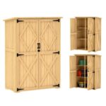 Wooden Garden Storage Shed, Tool Storage Cabinet with Asphalt Roof and 2 Shelves, Natural