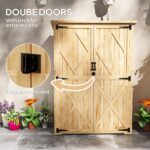 Wooden Garden Storage Shed, Tool Storage Cabinet with Asphalt Roof and 2 Shelves, Natural - Image 8