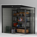 6 x 4ft Metal Garden Shed, Galvanised Steel Shed with Lockable Door and Gloves, Outdoor Tool Storage Shed for Garden, Patio, Dark Grey - Image 9