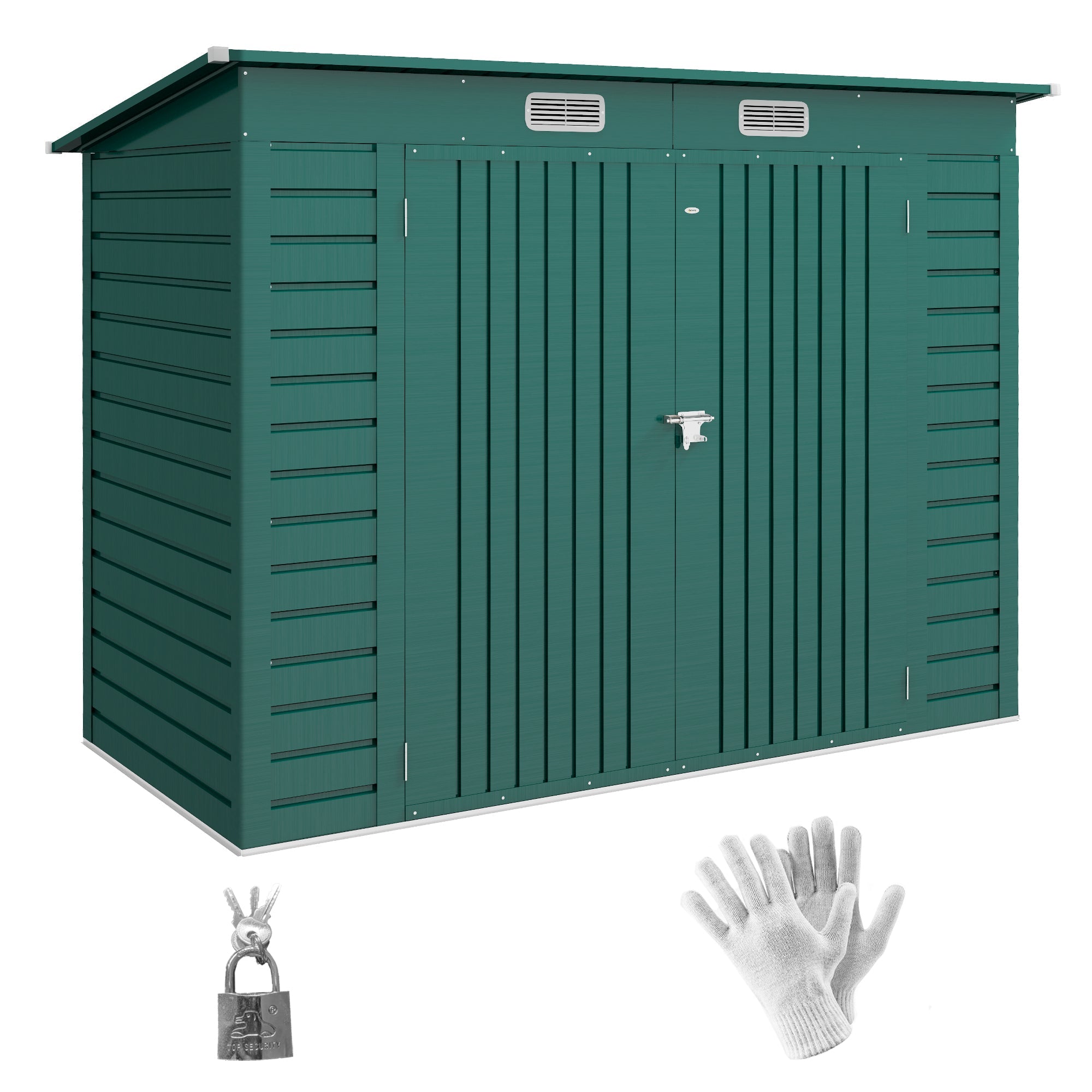 nXnUnYYoUImXLC3tKvDsDAaosom6FwC_dNvqycsiGin51kb77lz8ADzV-PZVSdueTOvobM EverBase 8 x 4FT Galvanised Metal Tool Storage Shed with Pent Roof, 2 Vents & Lockable Door, Green - Image 1