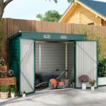 EverBase 8 x 4FT Galvanised Metal Tool Storage Shed with Pent Roof, 2 Vents & Lockable Door, Green - Image 3