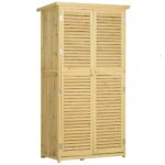 Wooden Garden Storage Shed with Asphalt Roof & 2 Lockable Doors, 87x47x160cm, Natural - Image 12