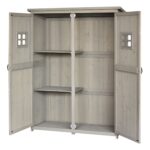 Wooden Tool Storage Cabinet with 2 Windows & Double Door for Garden and Patio, Grey - Image 2