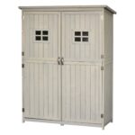 Wooden Tool Storage Cabinet with 2 Windows & Double Door for Garden and Patio, Grey