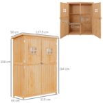Wooden Tool Storage Cabinet w/ 2 Windows & Double Door, for Garden, Patio, 127.5x 50x164cm, Natural - Image 5
