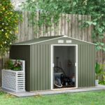 EverBase 9 x 6ft Metal Garden Shed with Double Sliding Doors & Shutter Vents, Light Green - Image 3