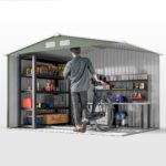 EverBase 9 x 6ft Metal Garden Shed with Double Sliding Doors & Shutter Vents, Light Green - Image 10