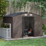 EverBase 9 x 6ft Metal Garden Shed with Double Sliding Doors & Shutter Vents, Brown - Image 3
