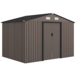 EverBase 9 x 6ft Metal Garden Shed with Double Sliding Doors & Shutter Vents, Brown