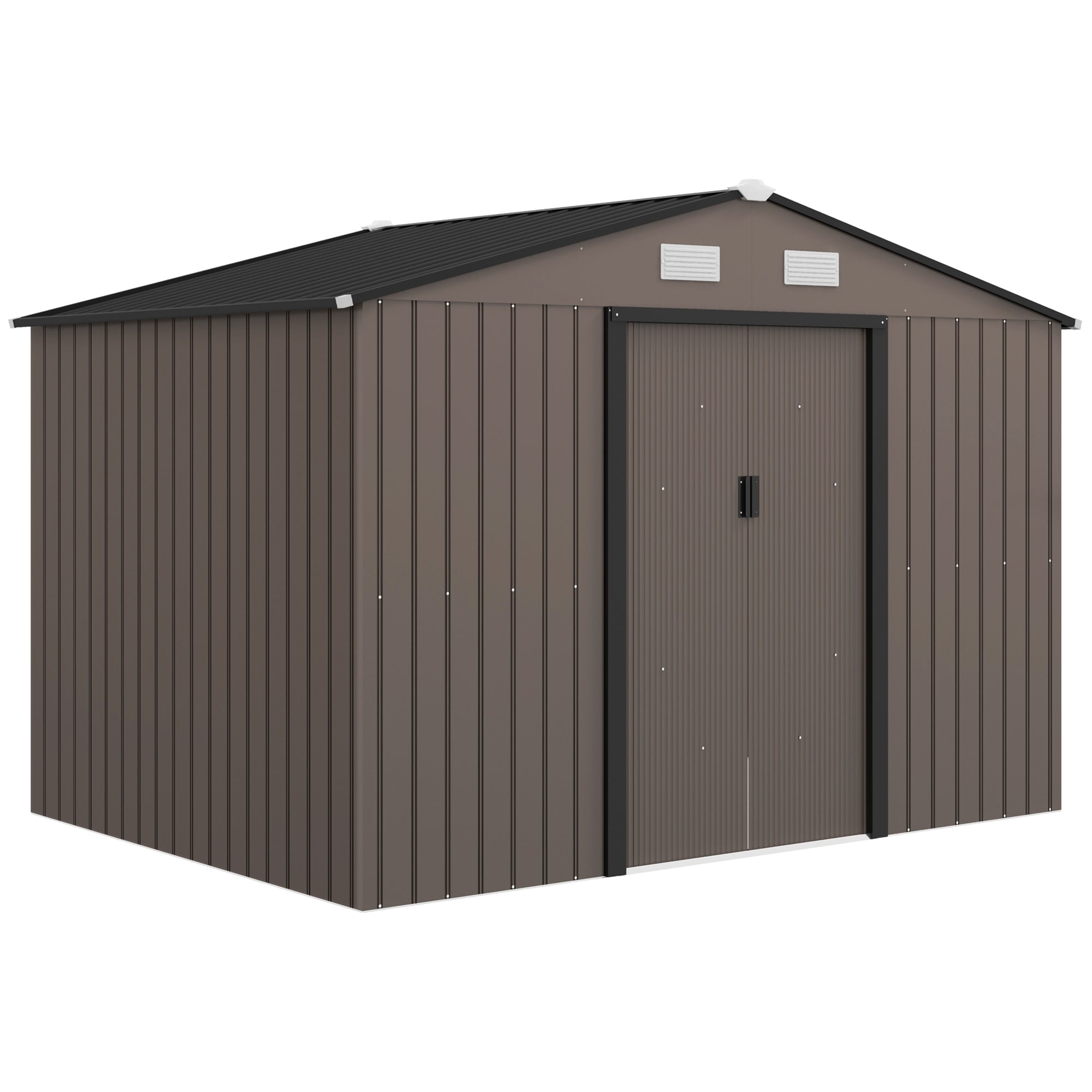 ruYNypMB69JO067F6xDyTAaosomz3h-FFn_wmXTT2CV8X8xNeZFxV8HQXuXTUHSmxtmg0c EverBase 9 x 6ft Metal Garden Shed with Double Sliding Doors & Shutter Vents, Brown - Image 1