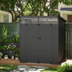 6 x 6ft Outdoor Storage Shed, Plastic Garden Shed with Windows and Air Vents, Outdoor Resin Tool Shed with Latch Doors for Garden, Deck, Dark Grey - Image 11