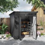 6 x 6ft Outdoor Storage Shed, Plastic Garden Shed with Windows and Air Vents, Outdoor Resin Tool Shed with Latch Doors for Garden, Deck, Dark Grey - Image 3