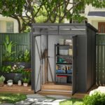 6 x 6ft Outdoor Storage Shed, Plastic Garden Shed with Windows and Air Vents, Outdoor Resin Tool Shed with Latch Doors for Garden, Deck, Dark Grey - Image 4