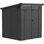 6 x 6ft Outdoor Storage Shed, Plastic Garden Shed with Windows and Air Vents, Outdoor Resin Tool Shed with Latch Doors for Garden, Deck, Dark Grey
