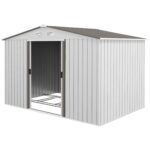 EverBase 9 x 6ft Metal Garden Shed with Double Sliding Doors & Shutter Vents, Silver - Image 2