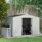 EverBase 9 x 6ft Metal Garden Shed with Double Sliding Doors & Shutter Vents, Silver - Image 3