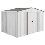 EverBase 9 x 6ft Metal Garden Shed with Double Sliding Doors & Shutter Vents, Silver